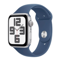 Apple Watch Series SE 2024 GPS 44mm Silver Aluminium Case with Denim Sport Band – S/M (MXEQ3)