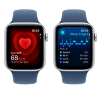 Apple Watch Series SE 2024 GPS 44mm Silver Aluminium Case with Denim Sport Band – S/M (MXEQ3)