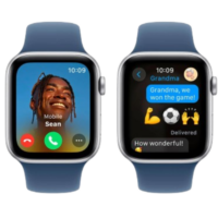 Apple Watch Series SE 2024 GPS 44mm Silver Aluminium Case with Denim Sport Band – S/M (MXEQ3)