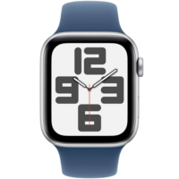 Apple Watch Series SE 2024 GPS 44mm Silver Aluminium Case with Denim Sport Band – S/M (MXEQ3)