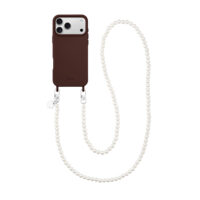 Aiva Earth Brown – Classic Round Pearl Chain Silver Set for iPhone 17 Pro Max
